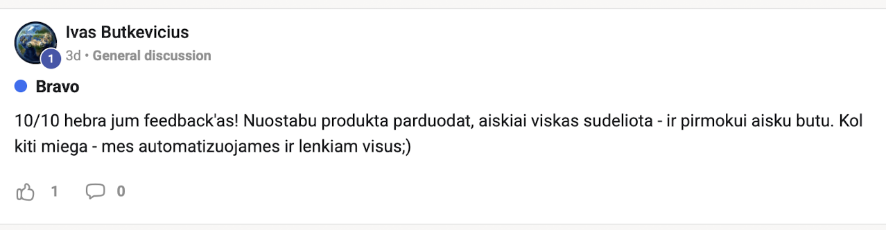 Ivas Butkevicius atsiliepimas Skool bendruomenėje
