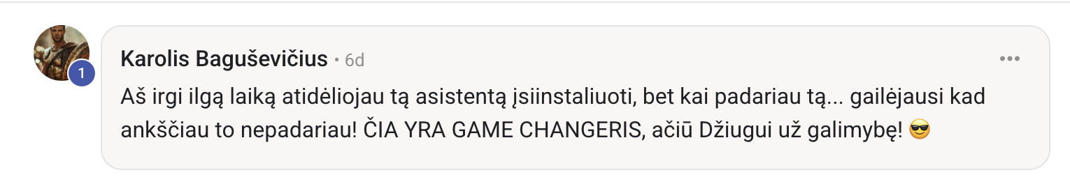 Karolis Baguševičius atsiliepimas Skool bendruomenėje