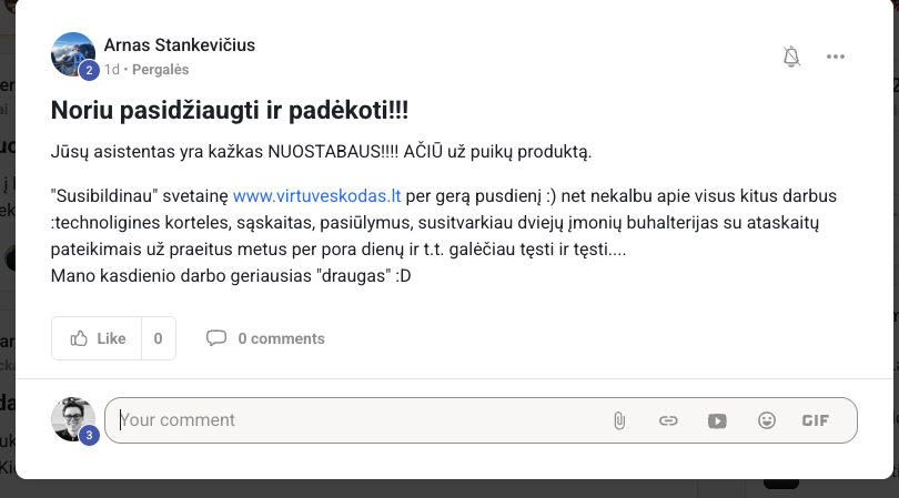 Arnas Stankevičius. Padėka bendruomenei.